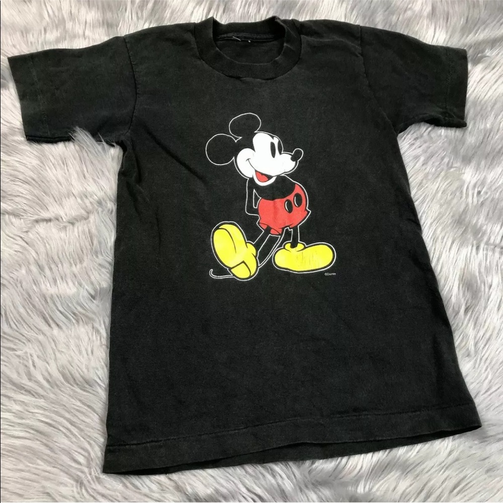 Vintage Kids Black Single Stitch Disney Mickey Mouse Print T Shirt